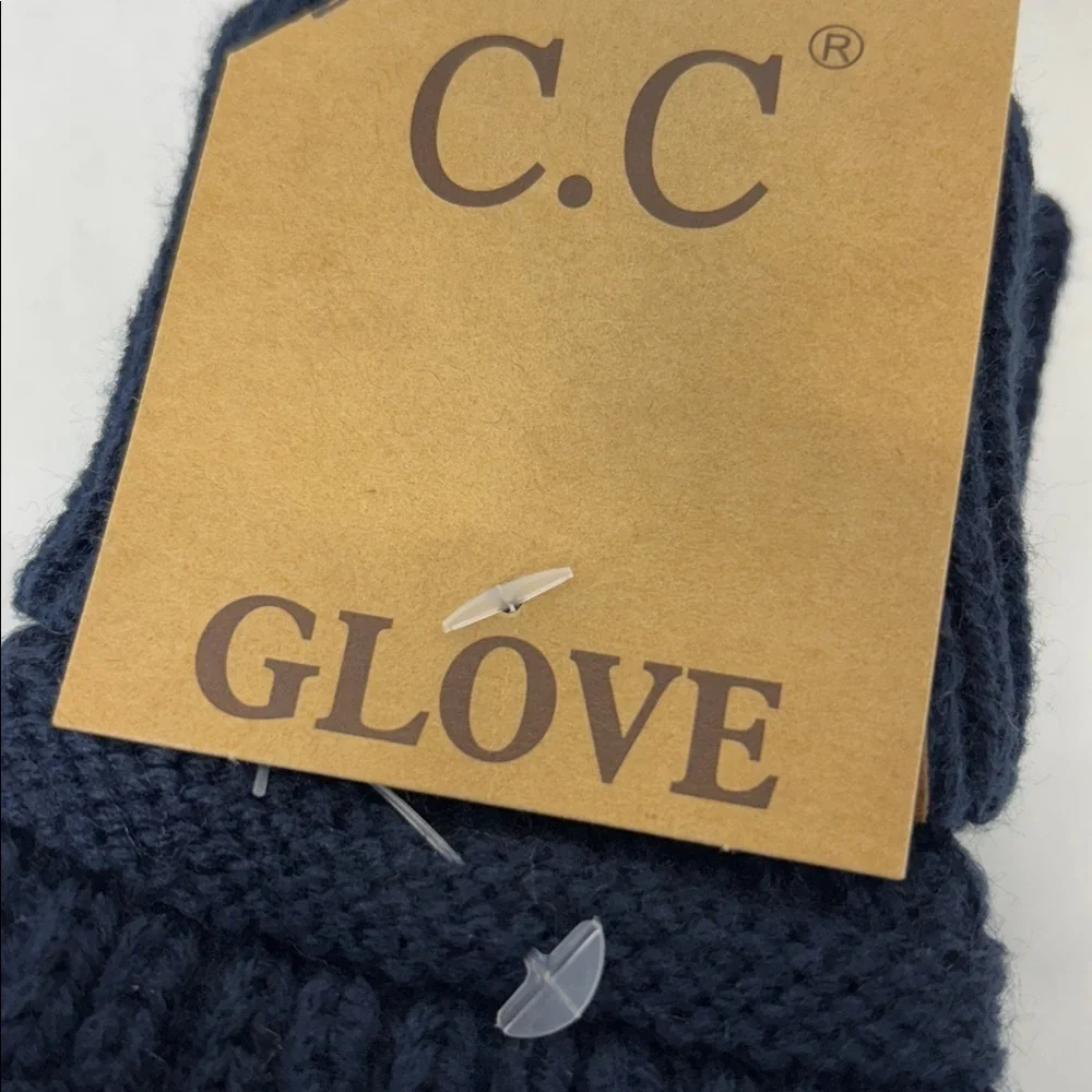 C.C navy  Knit smart tips touch screen compatible winter leather palm Gloves